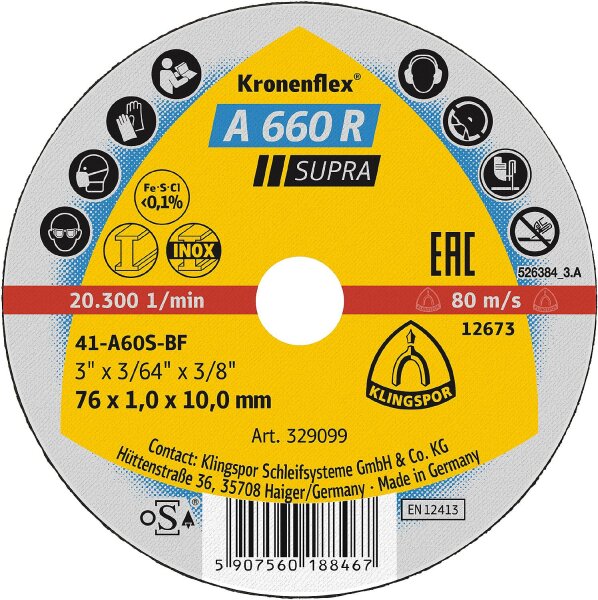 Mini-Trennscheibe KLINGSPOR A 660 R SUPRA 76 x 1 x 10 mm