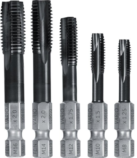 Gewindebohrer Set Fein, M8/M10/M12/M14/M16, mit VARIO Bit-Schaft