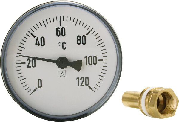 Bimetall-Zeigerthermometer 0-120 °C d = 80mm, Kunststoffgehäuse mit Fühler 40mm