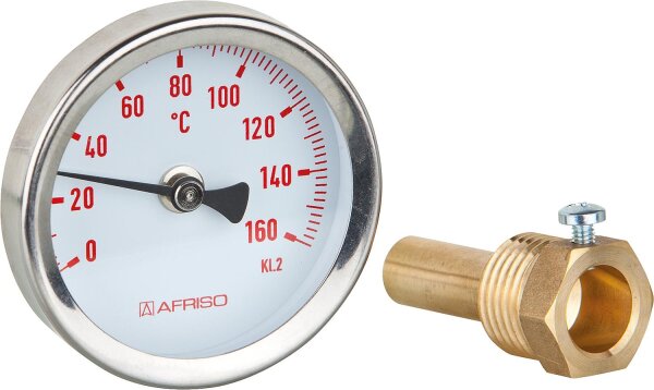 Bimetall-Thermometer Solar BiTh 63 0/160°C 45 mm 1/2" AX Kl. 2 rot