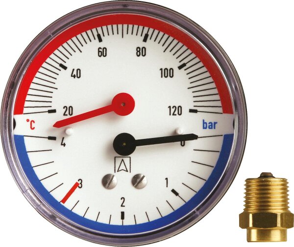Thermomanometer TM 80 radial 80 mm durch, R 1/2", 0-4 bar