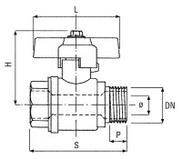 Kugelhahn m.Flügelgriff IG x AG  1/2" PN40 Messing vernickelt