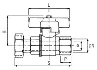 Kugelhahn m.Flügelgriff 1/2"IG x 3/4"Verschraub.IG Messing vernickelt PN 16