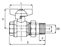 Kugelhahn m.Flügelgriff 11/4"IG x 11/4"Verschraub.AG Messing vernickelt PN 16