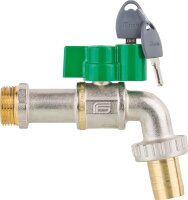 Auslaufkugelhahn Viva mit Flügel- griff mit Schloss und Schlüssel aus Alu, PN40, DN15 1/2"