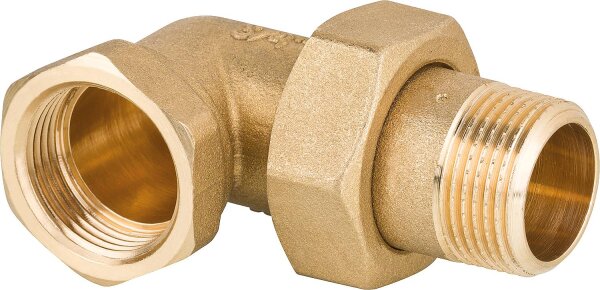 Messing-Gewindefitting Verschraubung flach dichtend, Winkel 90°, 3/4" ixa