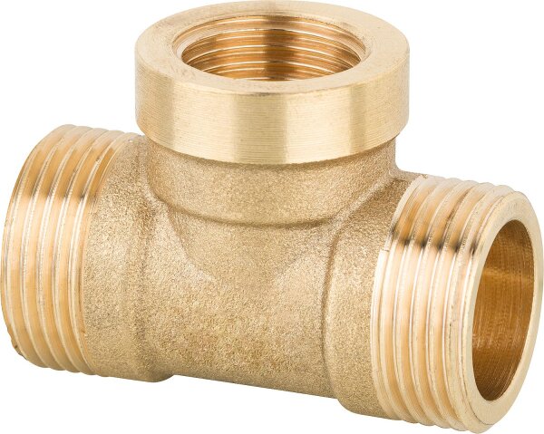 T-Stück Messing DN20(3/4") AG x DN15 (1/2") IG x DN20 (3/4") AG flachdichtend PN10