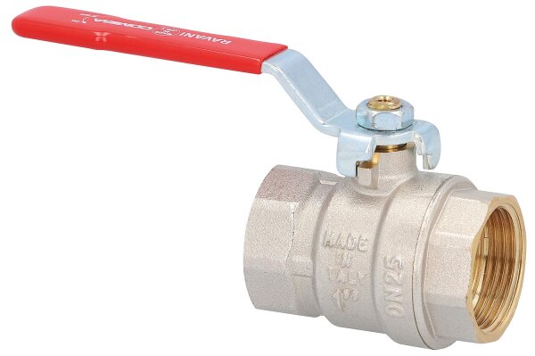 Messing Kugelhahn DN32 (1 1/4") IG/IG mit Stahl-Handhebel rot PN25