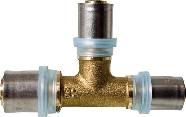 Pressfitting EVENES für MSVR T-Stück linker Ausg. vergrößert 26x3-20x2-20x2mm, TH-Kontur
