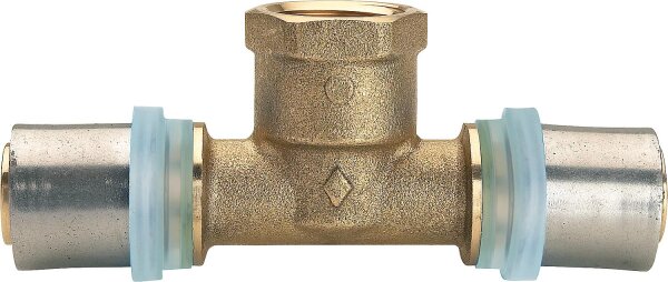 Pressfitting f.MSVR, TH-Kontur Übergangs-T-Stück mit IG 18x2mm-1/2"x18x2mm