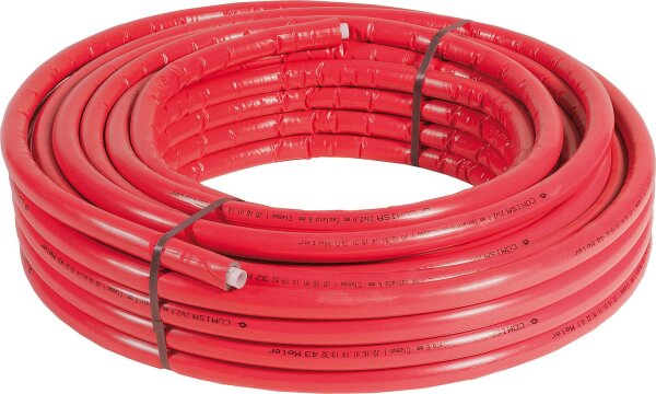 Metallverbundrohr in Rollen 20x2mm mit Isolierung in rot 6mm, VPE = 50m