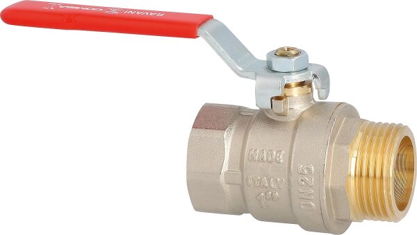 Messing Kugelhahn DN20 (3/4") IG/AG mit Stahl-Handhebel rot PN45