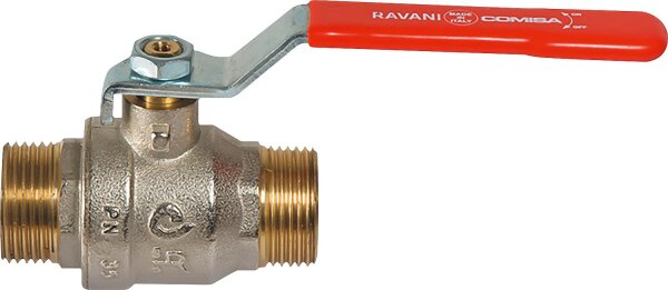 Messing Kugelhahn DN15 (1/2") AG/AG mit Stahl-Handhebel rot PN45