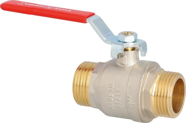 Messing Kugelhahn DN40 (1 1/2")AG/AG mit Stahl-Handhebel rot PN45