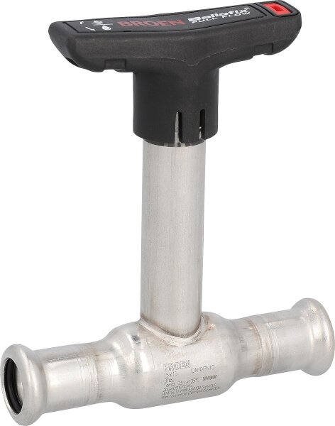 Edelstahl Press-Kugelhahn Ø15x15 lange Spindel, Flügelgriff