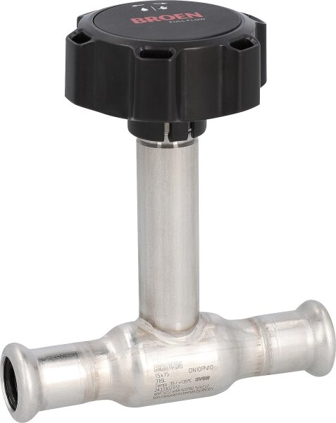 Edelstahl-Presskugelhahn Ø28x28 lange Spindel, Rundgriff