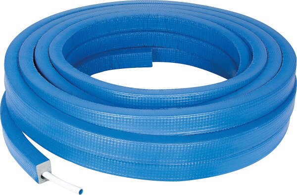 Uponor Uni Pipe PLUS weiß vorgedämmt DHS26, Ø16mm x 2,0mm, blau, Länge 25m
