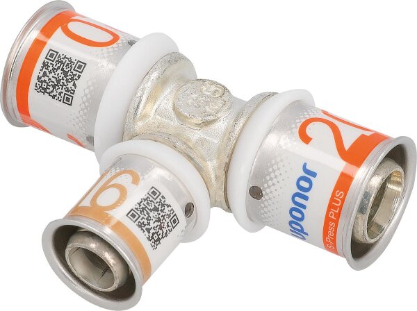 Uponor S-Press PLUS T-Stück reduziert Ø20mm-Ø25mm-Ø20mm