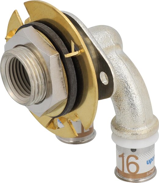Uponor S-Press PLUS U-Wanddurchführung Eck LWC Ø16mm-DN15 (1/2")-Ø16mm IG, I=25