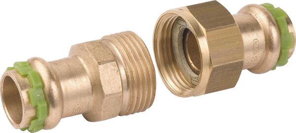 Rotguß Pressfitting V-Kontur Rohrverschraubung flach dichtend P 4330, Ø 22 mm