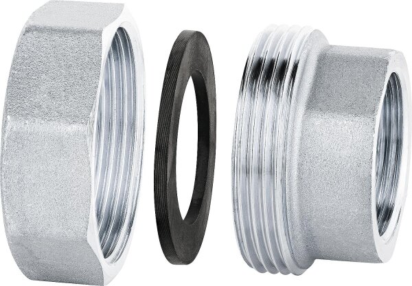 Verschraubungsset 1" Messing vernickelt Überwurfmutter 11/2" Dichtung und Einlegteil
