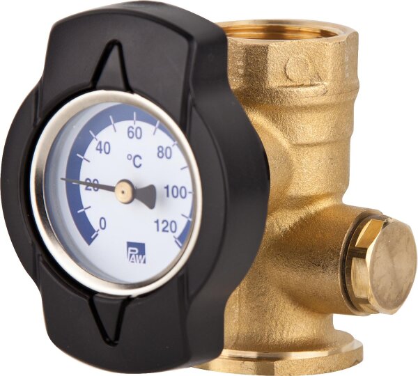 Pumpenflanschkugelhahn TK, Thermometer blau, DN25(1")IG x DN25(1") Flansch