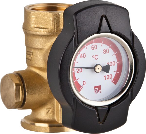 Pumpenflanschkugelhahn TKS, Thermometer rot DN25(1") IG x DN25(1") Flansch