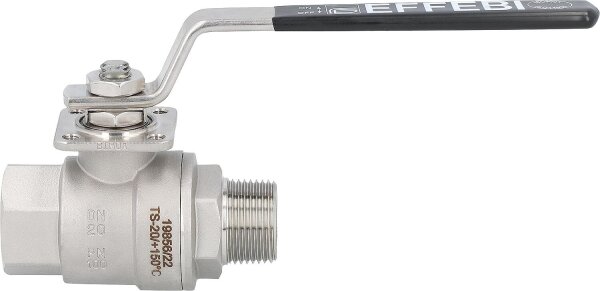 Gas-Kugelhahn Edelstahl 1/2" AG/IG PN100 DVGW