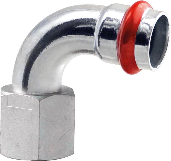 C-Stahl Pressfitting V-Kontur Übergangsbogen 90° mit IG 18 mm x DN 15 (1/2")