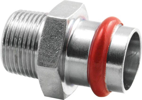 C-Stahl Pressfitting V-Kontur Übergangsmuffe mit Abgang AG 15 mm x DN 20 (3/4")