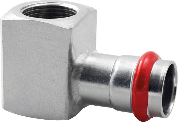 C-Stahl Pressfitting V-Kontur Übergangwinkel mit Abgang IG 15 mm x DN 15 (1/2")
