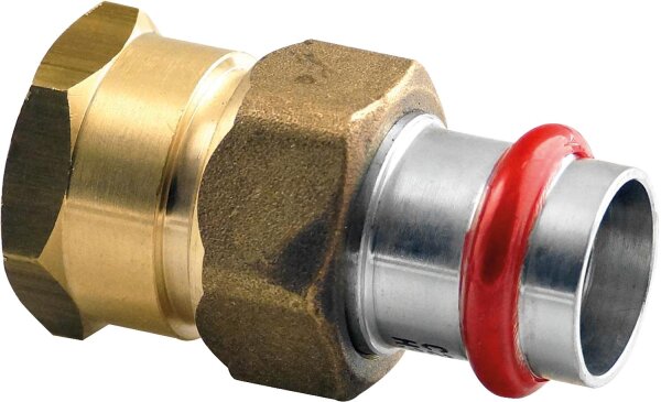 C-Stahl Pressfitting V-Kontur Durchgangsverschraubung mit IG flachdicht. 15 mm x DN 20 (3/4")