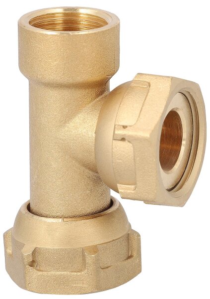 Messing T-Stück mit ÜWM 1/2"IG x 3/4"ÜWMx3/4"ÜWM