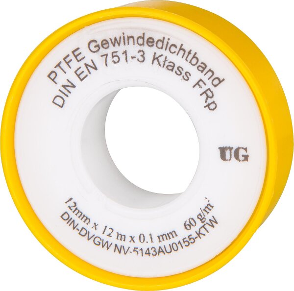 PTFE-Gewindedichtband FRp (Feingewinde) FERMIT 1 Stück weißer Kern/gelbe Hülle