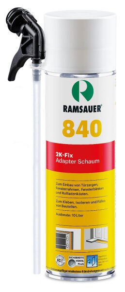 2K-Schnellmontageschaum (PU) RAMSAUER 840 2K-Fix (Baustoffklasse E2 - Deutschland) 400ml Dose mit Adapter