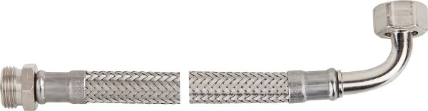 Panzerschläuche KTW-A mit Edelstahlumflechtung L=1000mm 3/8" IGÜ-Bogen x AG
