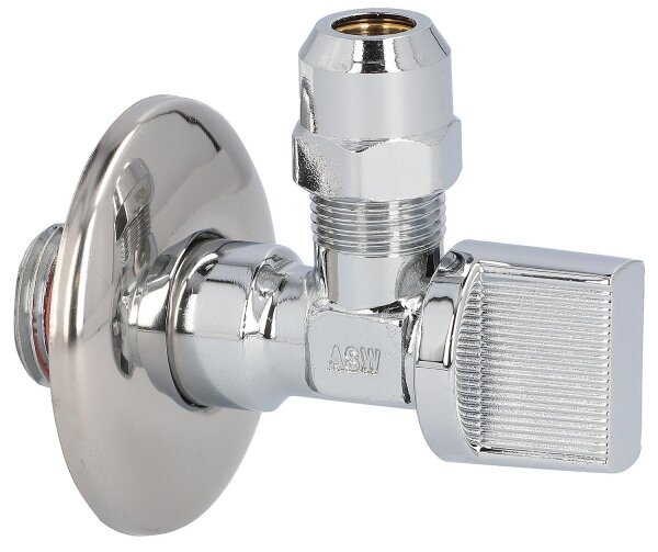 Kugel-Eckventil Messing verchromt, selbstdichtend, 1/2" x 10mm