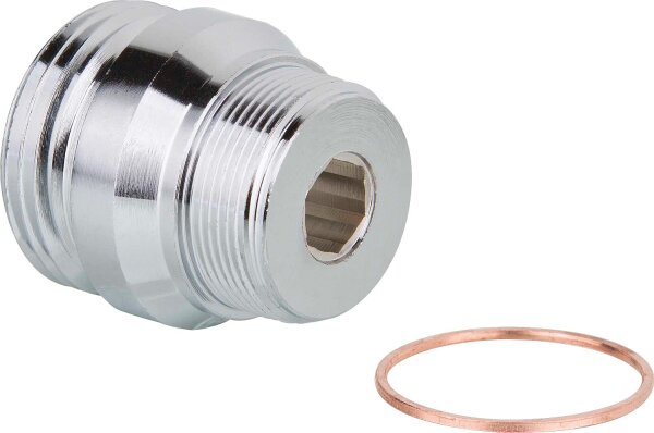 Reduzierstück Messing verchromt M 22X1 auf 3/4" AG mit 18mm Bohrung für Schwenkarm-Ausläufe