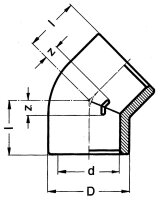 PVC-U - Klebefitting Winkel 45°, 50 mm, beidseitig...