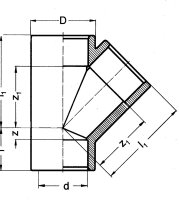 PVC-U - Klebefitting Abzweig 45°, 63 mm, allseitig Klebemuffe