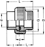 PVC-U - Klebefitting Rohrverschraubung, 50 mm, beidseitig...