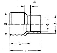 PVC-U - Klebefitting Reduktion lang, 50 x 40 mm, mit Klebstutzen u. Klebmuffe