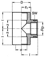 PVC-U - Klebefitting T-Stück, 25 mm x 3/4", zylind. Gewinde am Abgang