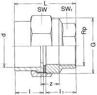 PVC-U - Klebefitting Rohrverschraubung PVC-U/V2A, 20 mm x 1/2", IG