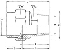 PVC-U - Klebefitting Rohrverschraubung PVC-U/V2A, 20 mm x 1/2", AG