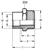 PVC-U - Klebefitting Übergangs-Muffennippel, 20/16mm x 3/8", AG