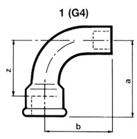 Tempergussfitting verzinkt Nr.1 langer Bogen I/A, Ø 1 1/2"