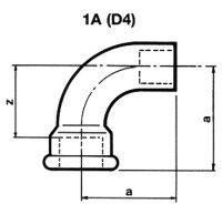 Tempergussfitting verzinkt Nr.1A kurzer Bogen I/A, Ø 1"