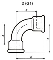 Tempergussfitting verzinkt Nr.2 langer Bogen I/I, Ø 1 1/2"