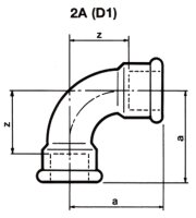Tempergussfitting verzinkt Nr.2A kurzer Bogen I/I, Ø 1 1/4"